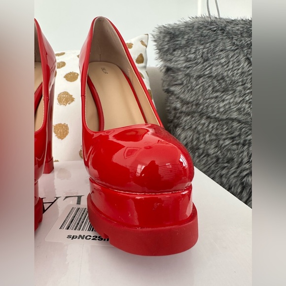 Candy Patent Red Chunky Platform 6” Heels - Picture 5 of 10